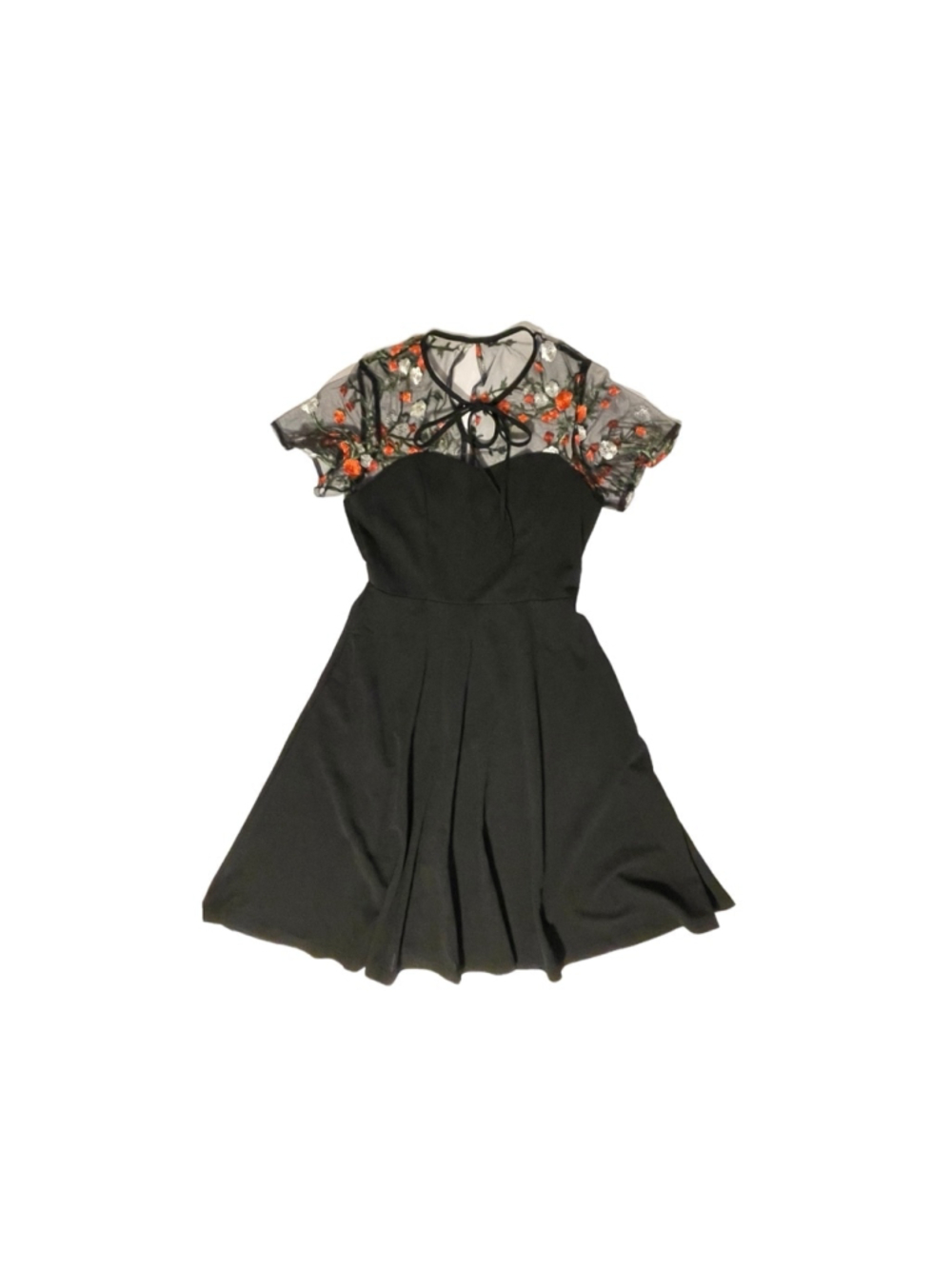 Size S Black fit & flare lace & roses short sleeve lbd retro feminine goth dress - Picture 7 of 8